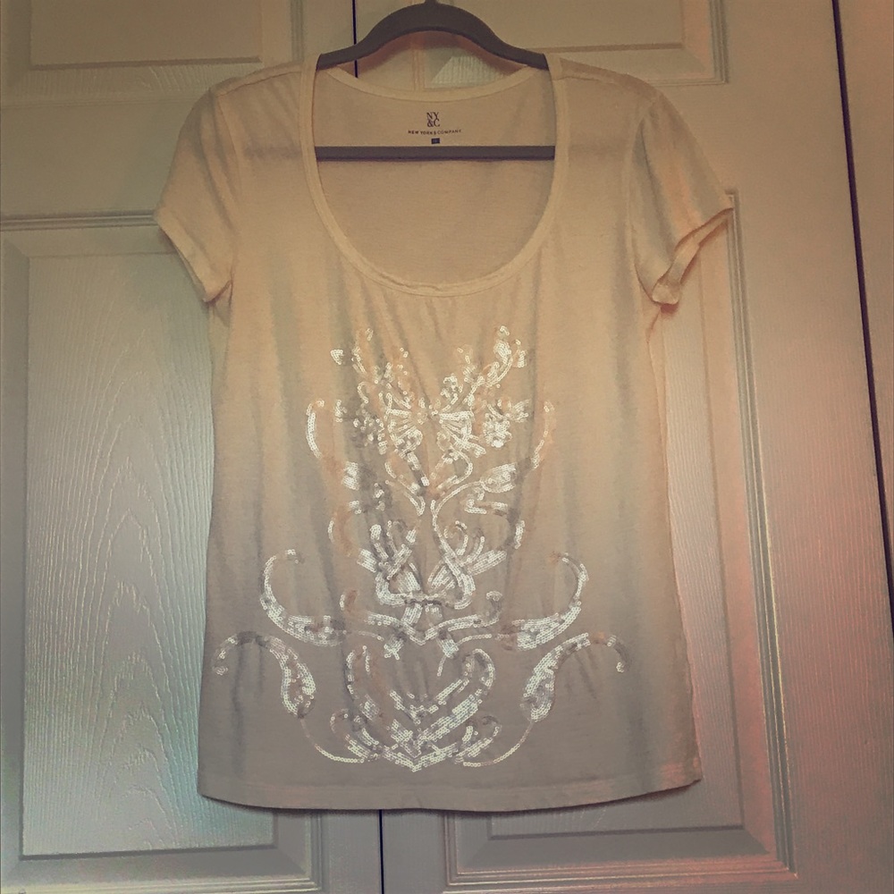 LAST CALL Cream Sequined Cap Sleeve Top